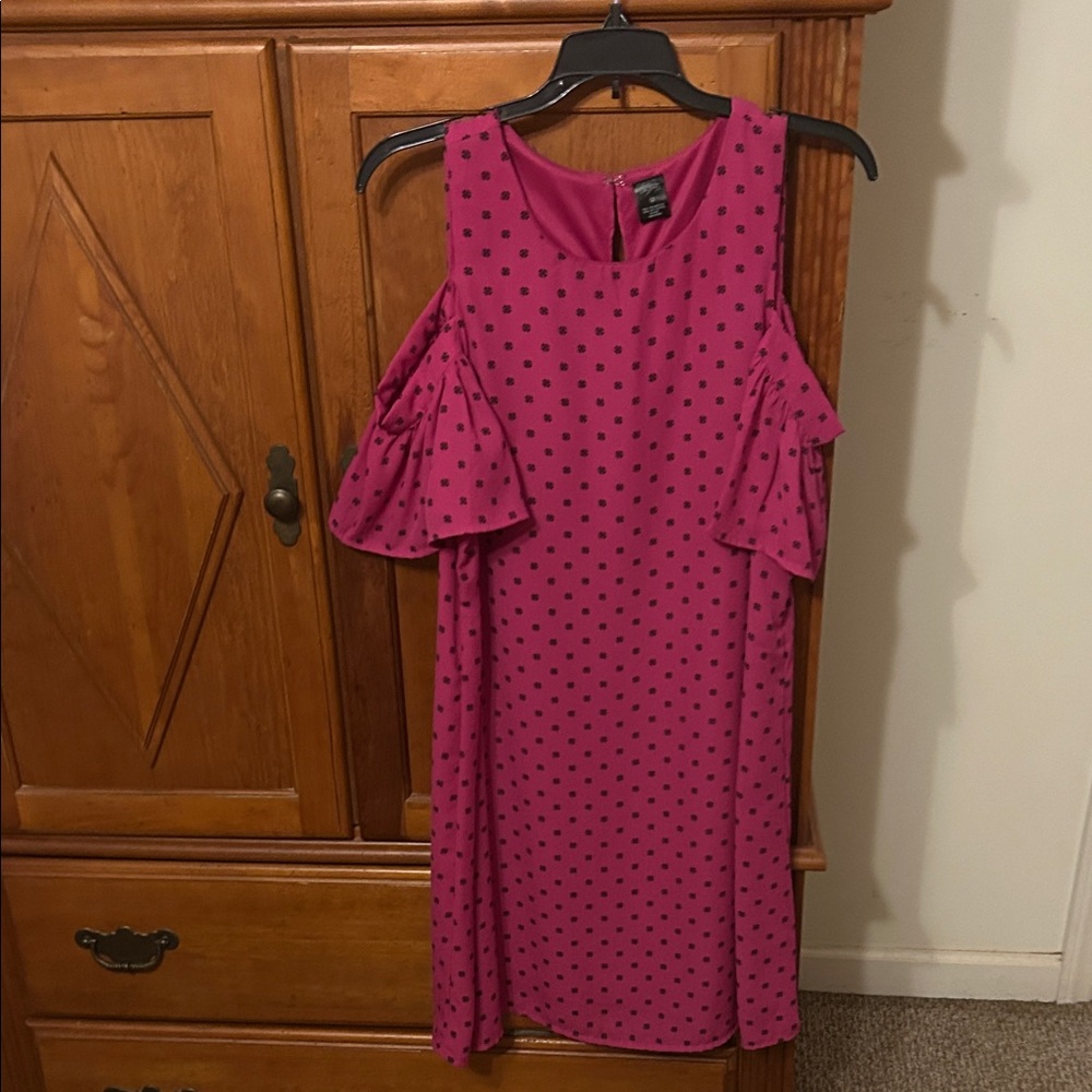 Pink Polka Dot Cold Shoulder Dress